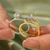 Two-tone lab diamond rings showing round solitaire and petal crown enhancer