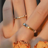 Gold Diamond Couple Rings with 1 Carat Diamonds and Modern Minimalist Style