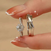 Floral Solitaire & Twisted Couple Rings | 14K/18K Gold Lab Diamond Wedding Set