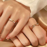 Geometric Two-Tone Couple Rings | 14K/18K Gold Twisted Pave Wedding Bands