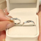 Lab-grown diamond couple wedding rings in 14K white gold, displayed in a jewelry box