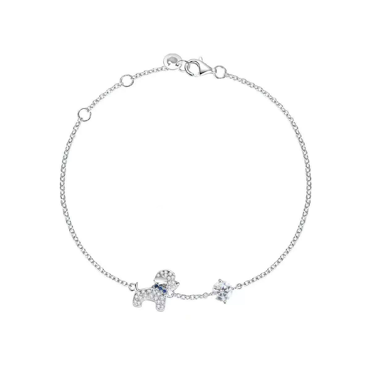 Furry Friend's Sparkle: Sterling Silver Dog & Diamond Bracelet