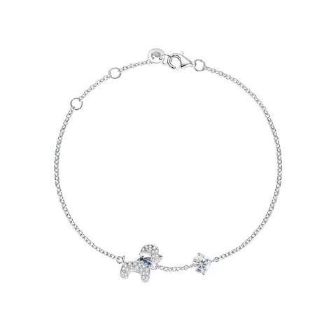 Furry Friend's Sparkle: Sterling Silver Dog & Diamond Bracelet