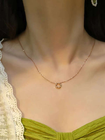 Vine Circle Diamond Pendant Necklace 14K/18K Solid Gold Minimalist Fine Jewelry