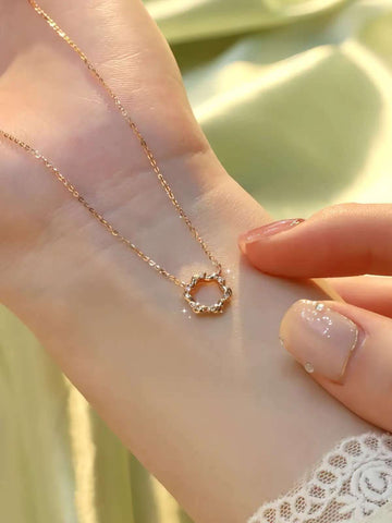 Vine Circle Diamond Pendant Necklace 14K/18K Solid Gold Minimalist Fine Jewelry