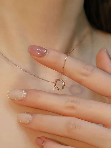 Vine Circle Diamond Pendant Necklace 14K/18K Solid Gold Minimalist Fine Jewelry