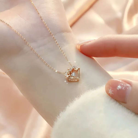 Heart Crown Cultured Diamond Necklace, 18K Rose Gold Niche Design, Light Luxury Everyday Versatile