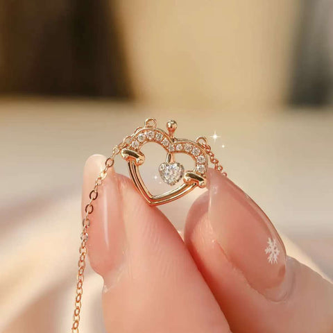 Heart Crown Cultured Diamond Necklace, 18K Rose Gold Niche Design, Light Luxury Everyday Versatile