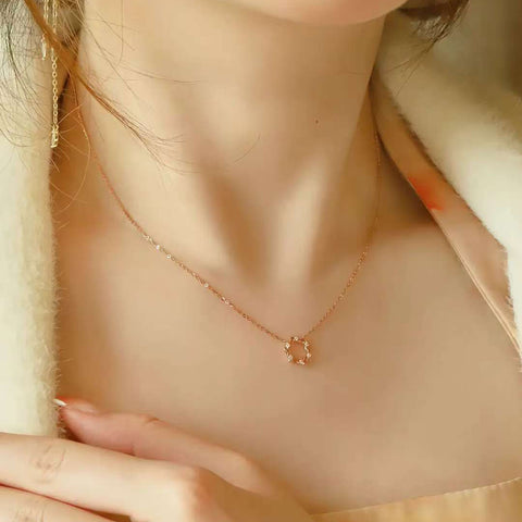 Vine Circle Diamond Pendant Necklace 14K/18K Solid Gold Minimalist Fine Jewelry