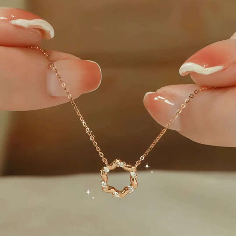 Vine Circle Diamond Pendant Necklace 14K/18K Solid Gold Minimalist Fine Jewelry
