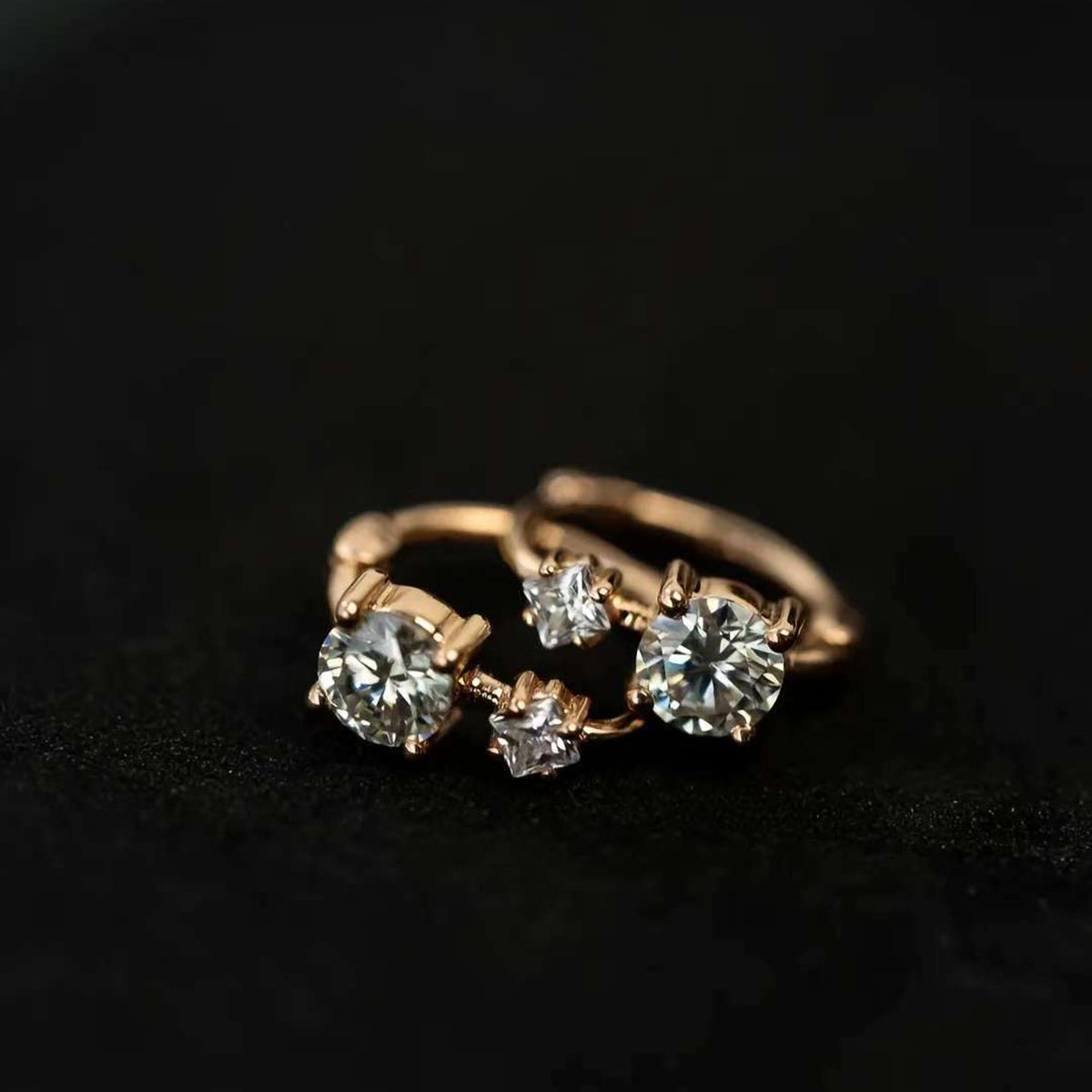 Celestia Duo Sparkle Huggies Solid 14 K / 18 K Gold Drop Set Lab Grown Diamond Earrings