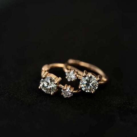 Celestia Duo Sparkle Huggies Solid 14 K / 18 K Gold Drop Set Lab Grown Diamond Earrings