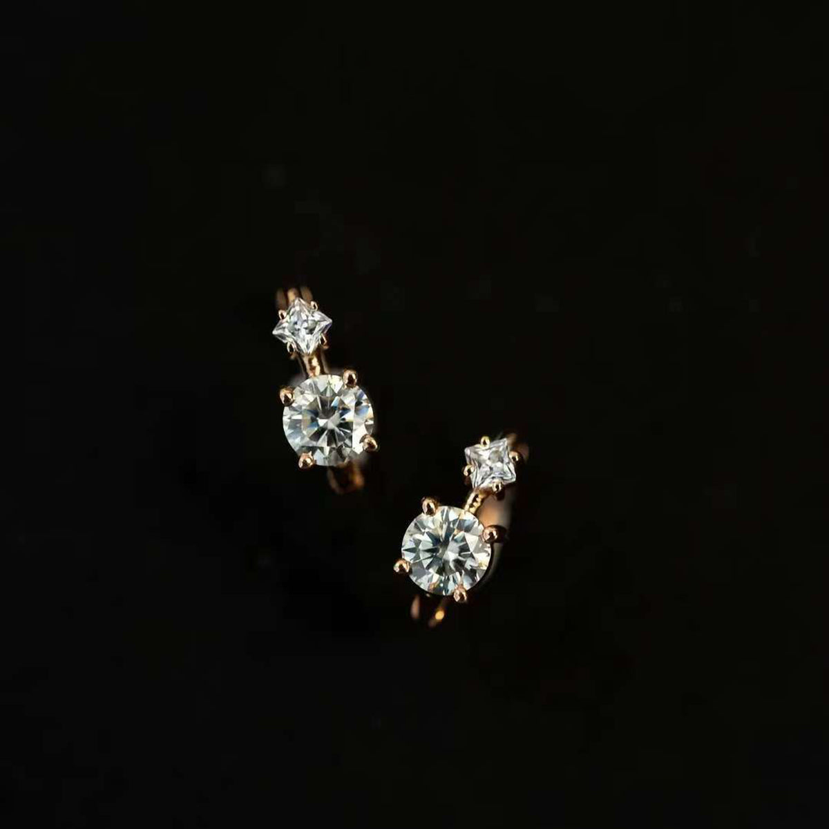 Celestia Duo Sparkle Huggies Solid 14 K / 18 K Gold Drop Set Lab Grown Diamond Earrings