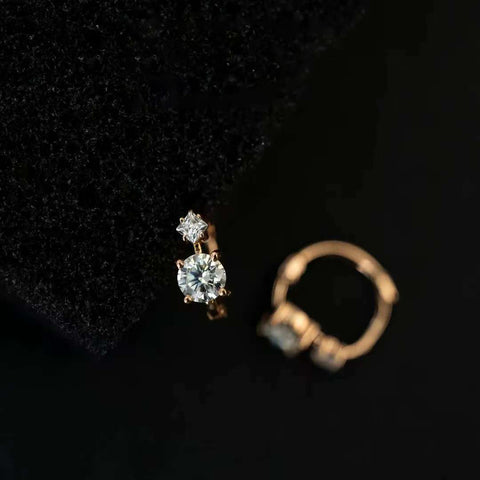 Celestia Duo Sparkle Huggies Solid 14 K / 18 K Gold Drop Set Lab Grown Diamond Earrings