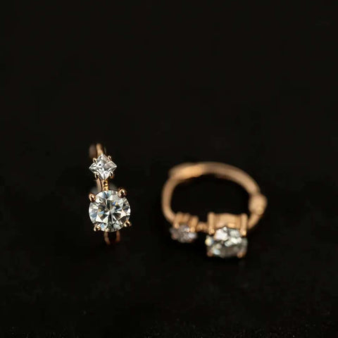 Celestia Duo Sparkle Huggies Solid 14 K / 18 K Gold Drop Set Lab Grown Diamond Earrings