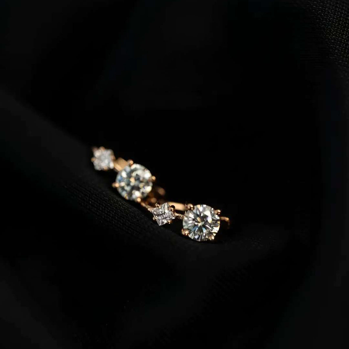 Celestia Duo Sparkle Huggies Solid 14 K / 18 K Gold Drop Set Lab Grown Diamond Earrings