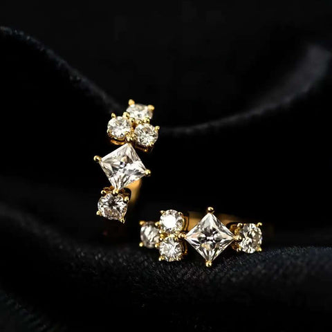 Prism-Spark Mini Huggies – Solid 14 K / 18 K Gold Mixed-Cut Lab-Grown Diamond Hoop Earrings