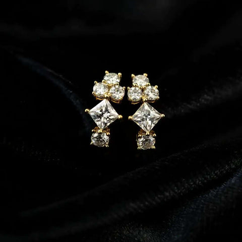 Prism-Spark Mini Huggies – Solid 14 K / 18 K Gold Mixed-Cut Lab-Grown Diamond Hoop Earrings