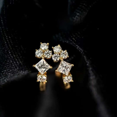 Prism-Spark Mini Huggies – Solid 14 K / 18 K Gold Mixed-Cut Lab-Grown Diamond Hoop Earrings