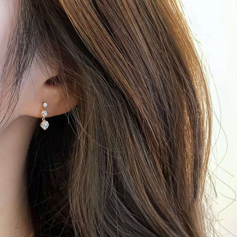 Shine-Step Mini Drops Solid 14 K / 18 K Gold Graduated Lab Diamond Dangle Earrings