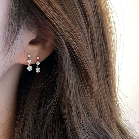 Shine-Step Mini Drops Solid 14 K / 18 K Gold Graduated Lab Diamond Dangle Earrings