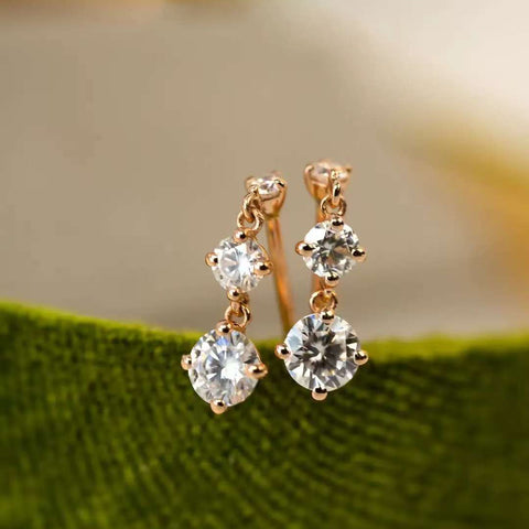 Shine-Step Mini Drops Solid 14 K / 18 K Gold Graduated Lab Diamond Dangle Earrings