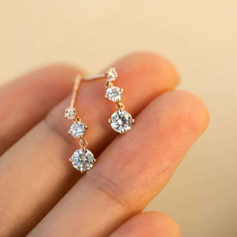 Shine-Step Mini Drops Solid 14 K / 18 K Gold Graduated Lab Diamond Dangle Earrings