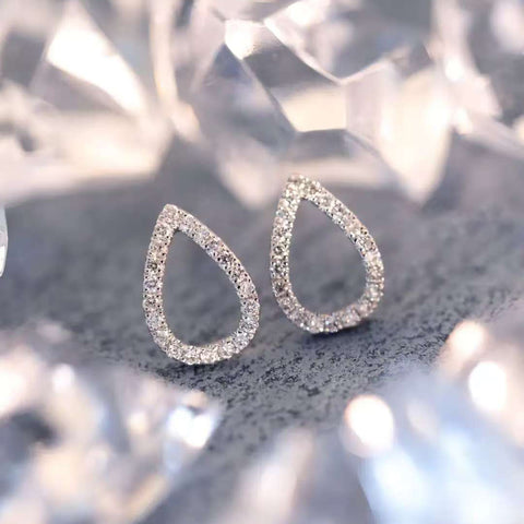 Dew-Halo Mini Studs Solid 14 K / 18 K Gold Pavé Lab Diamond Open-Pear Earrings