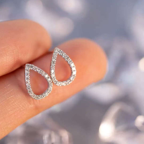 Dew-Halo Mini Studs Solid 14 K / 18 K Gold Pavé Lab Diamond Open-Pear Earrings