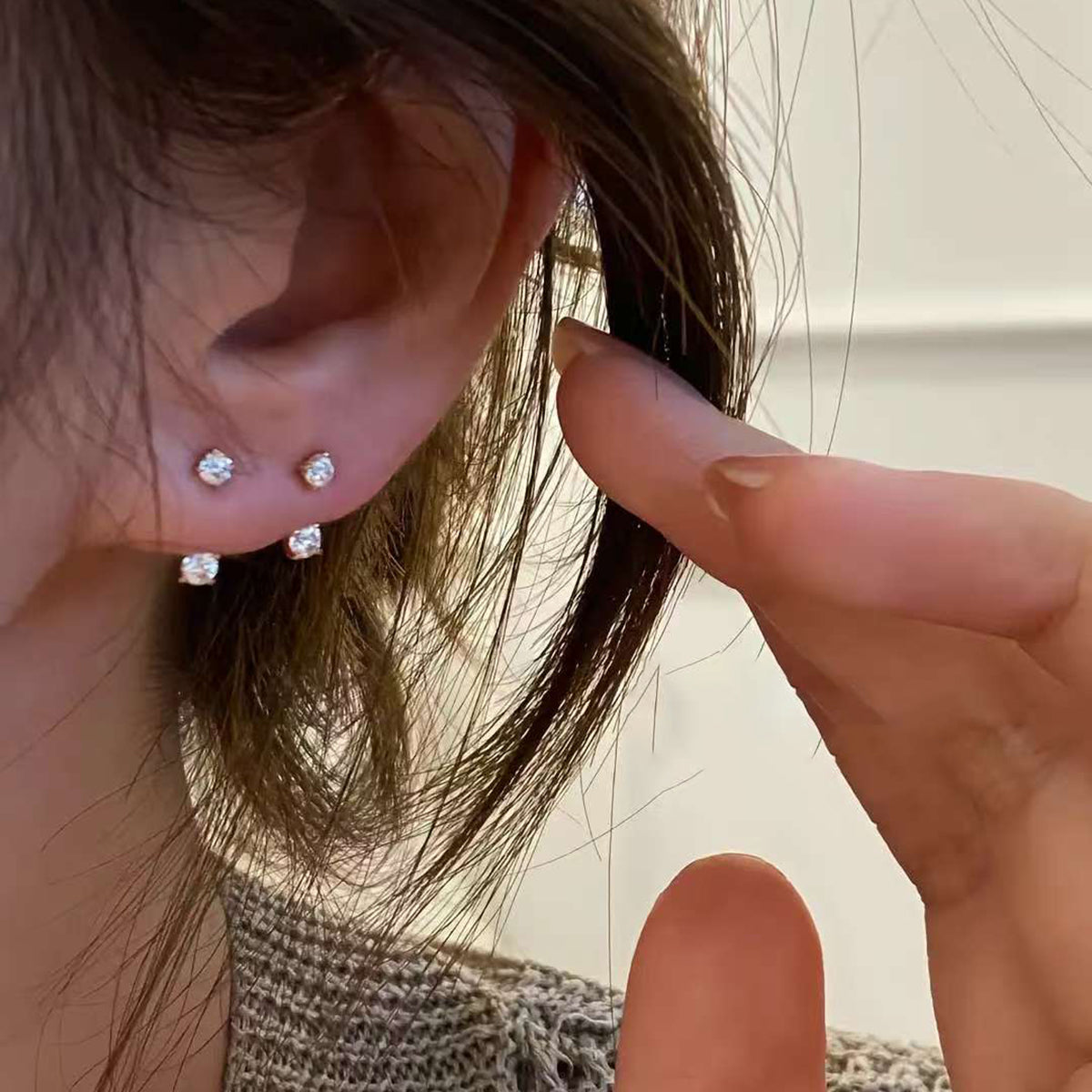 Adjusta-Drop Duo Studs Solid 14 K / 18 K Gold Lab Diamond 2-in-1 Jacket Earrings