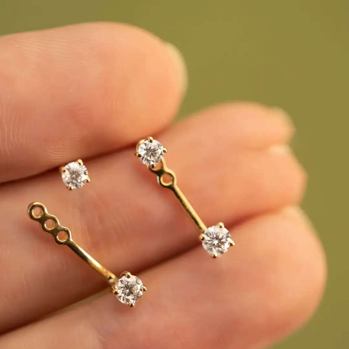 Adjusta-Drop Duo Studs Solid 14 K / 18 K Gold Lab Diamond 2-in-1 Jacket Earrings
