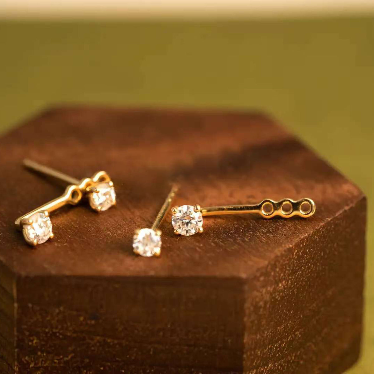 Adjusta-Drop Duo Studs Solid 14 K / 18 K Gold Lab Diamond 2-in-1 Jacket Earrings