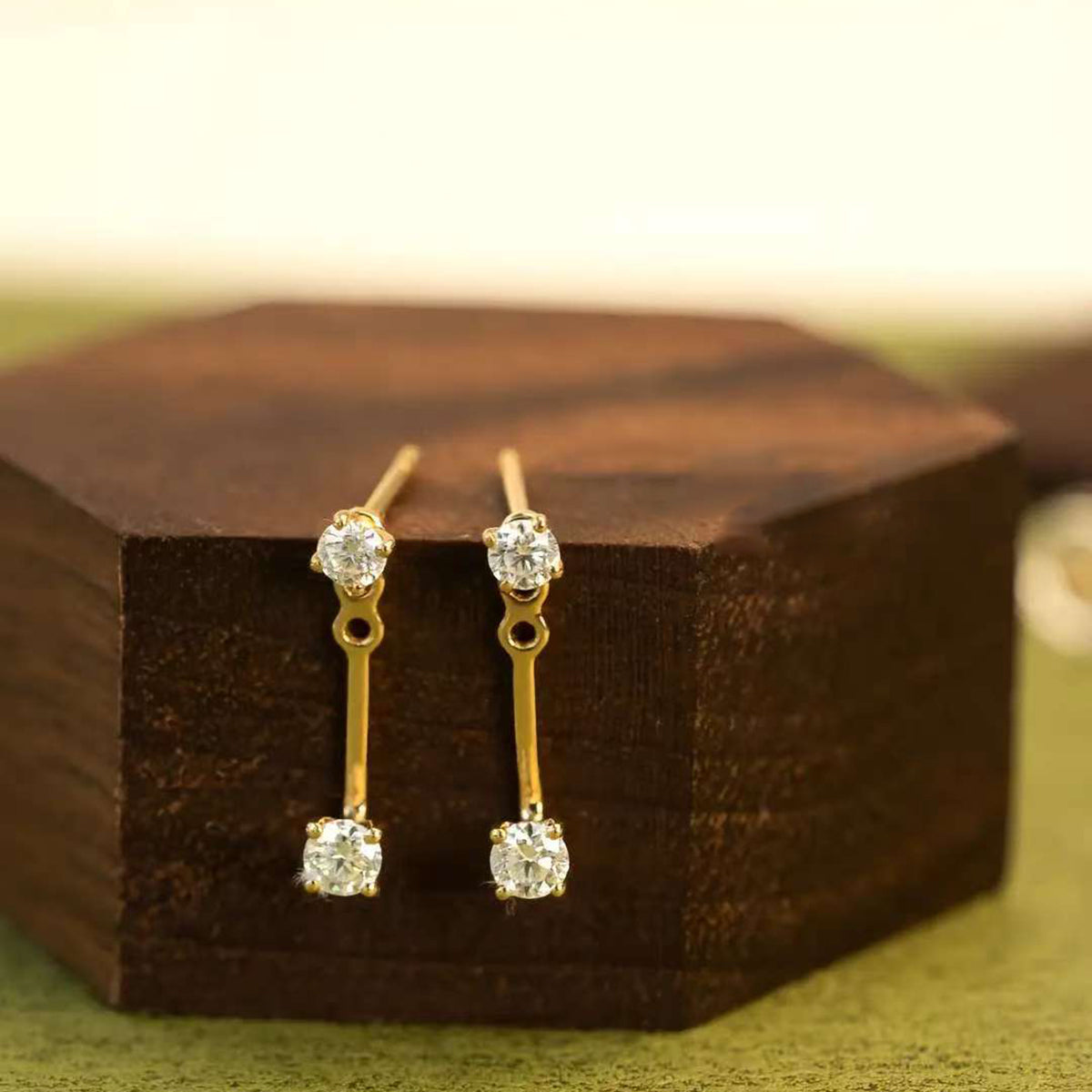 Adjusta-Drop Duo Studs Solid 14 K / 18 K Gold Lab Diamond 2-in-1 Jacket Earrings