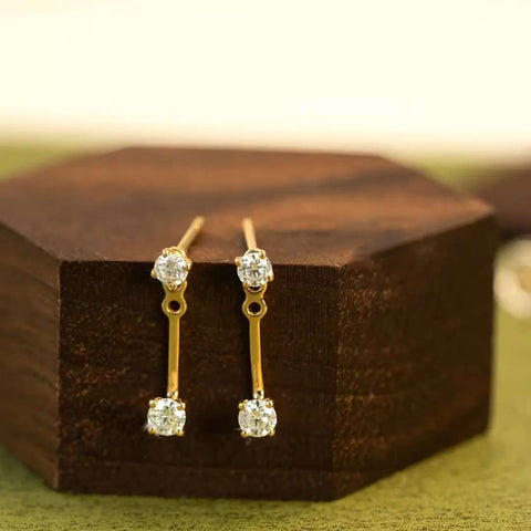 Adjusta-Drop Duo Studs Solid 14 K / 18 K Gold Lab Diamond 2-in-1 Jacket Earrings