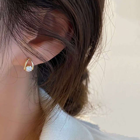 Arc-Cradle Solo Studs Solid 14 K / 18 K Gold Lab Diamond Arch-Frame Earrings