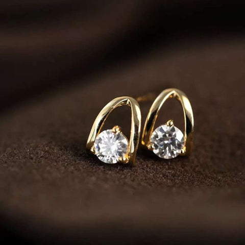 Arc-Cradle Solo Studs Solid 14 K / 18 K Gold Lab Diamond Arch-Frame Earrings