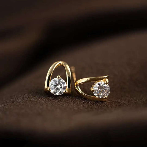 Arc-Cradle Solo Studs Solid 14 K / 18 K Gold Lab Diamond Arch-Frame Earrings
