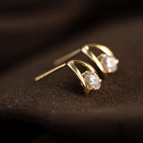 Arc-Cradle Solo Studs Solid 14 K / 18 K Gold Lab Diamond Arch-Frame Earrings
