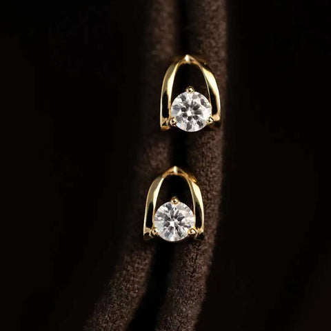 Arc-Cradle Solo Studs Solid 14 K / 18 K Gold Lab Diamond Arch-Frame Earrings