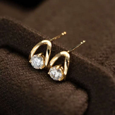Arc-Cradle Solo Studs Solid 14 K / 18 K Gold Lab Diamond Arch-Frame Earrings