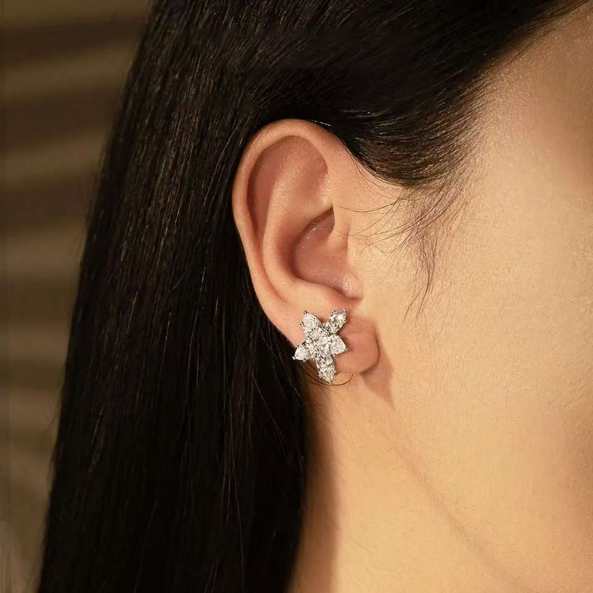 Stellar-Bloom Clusters Marquise- & Pear-Cut Diamond Star Earrings in 18 K White Gold