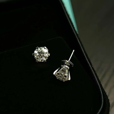Prism-Six Solitaires Natural Diamond 6-Prong Stud Earrings in 18 K White Gold