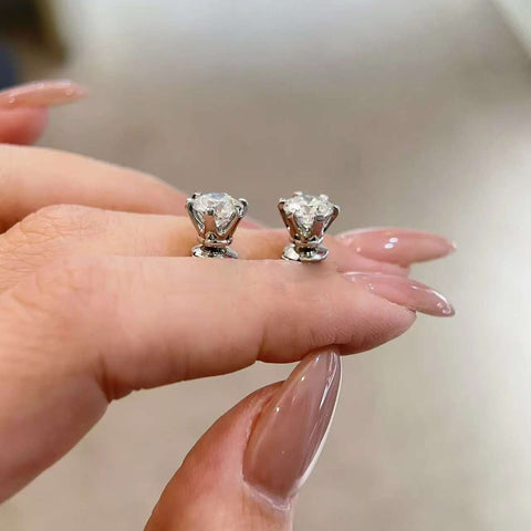 Prism-Six Solitaires Natural Diamond 6-Prong Stud Earrings in 18 K White Gold