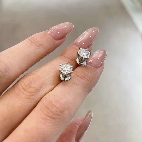 Prism-Six Solitaires Natural Diamond 6-Prong Stud Earrings in 18 K White Gold