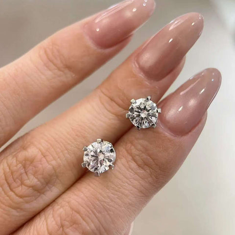 Prism-Six Solitaires Natural Diamond 6-Prong Stud Earrings in 18 K White Gold