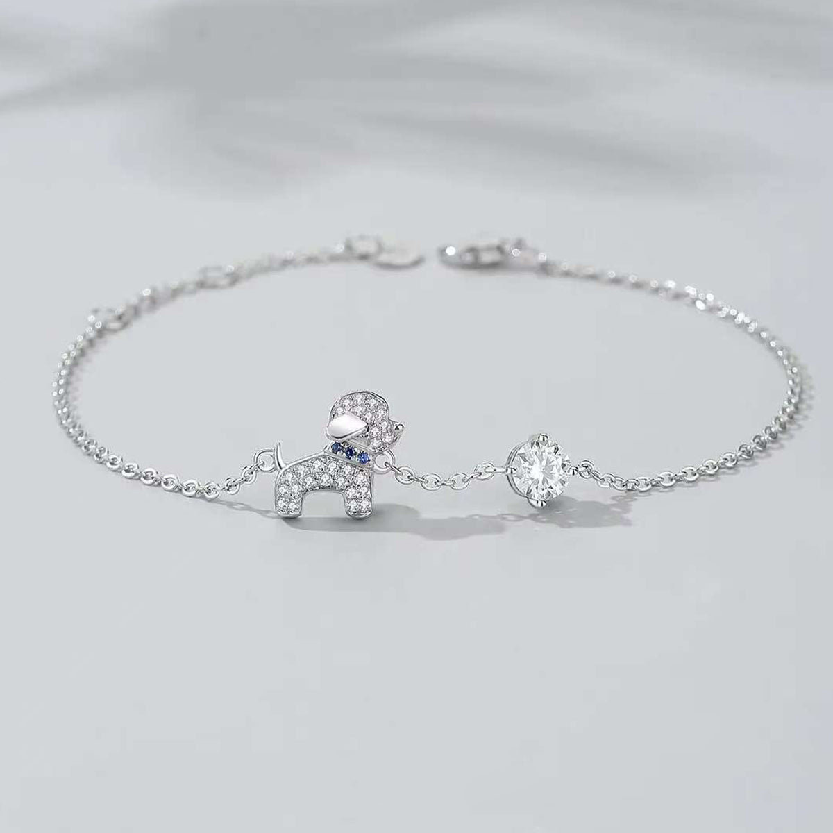 Furry Friend's Sparkle: Sterling Silver Dog & Diamond Bracelet