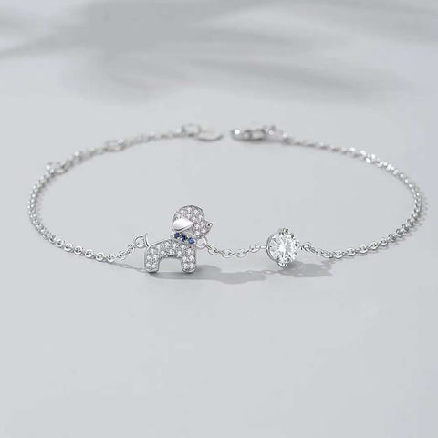 Furry Friend's Sparkle: Sterling Silver Dog & Diamond Bracelet