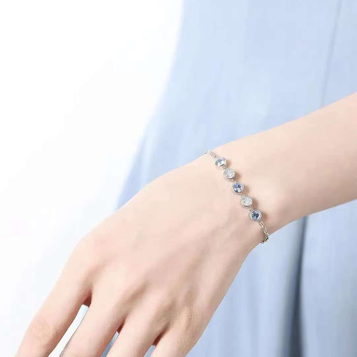 Ocean's Gaze: Sterling Silver Blue & White Bracelet