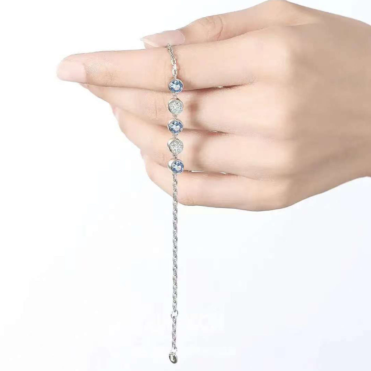 Ocean's Gaze: Sterling Silver Blue & White Bracelet