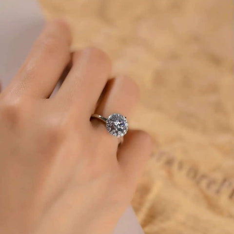 Elegant lab-grown diamond ballerina halo ring showcased on hand